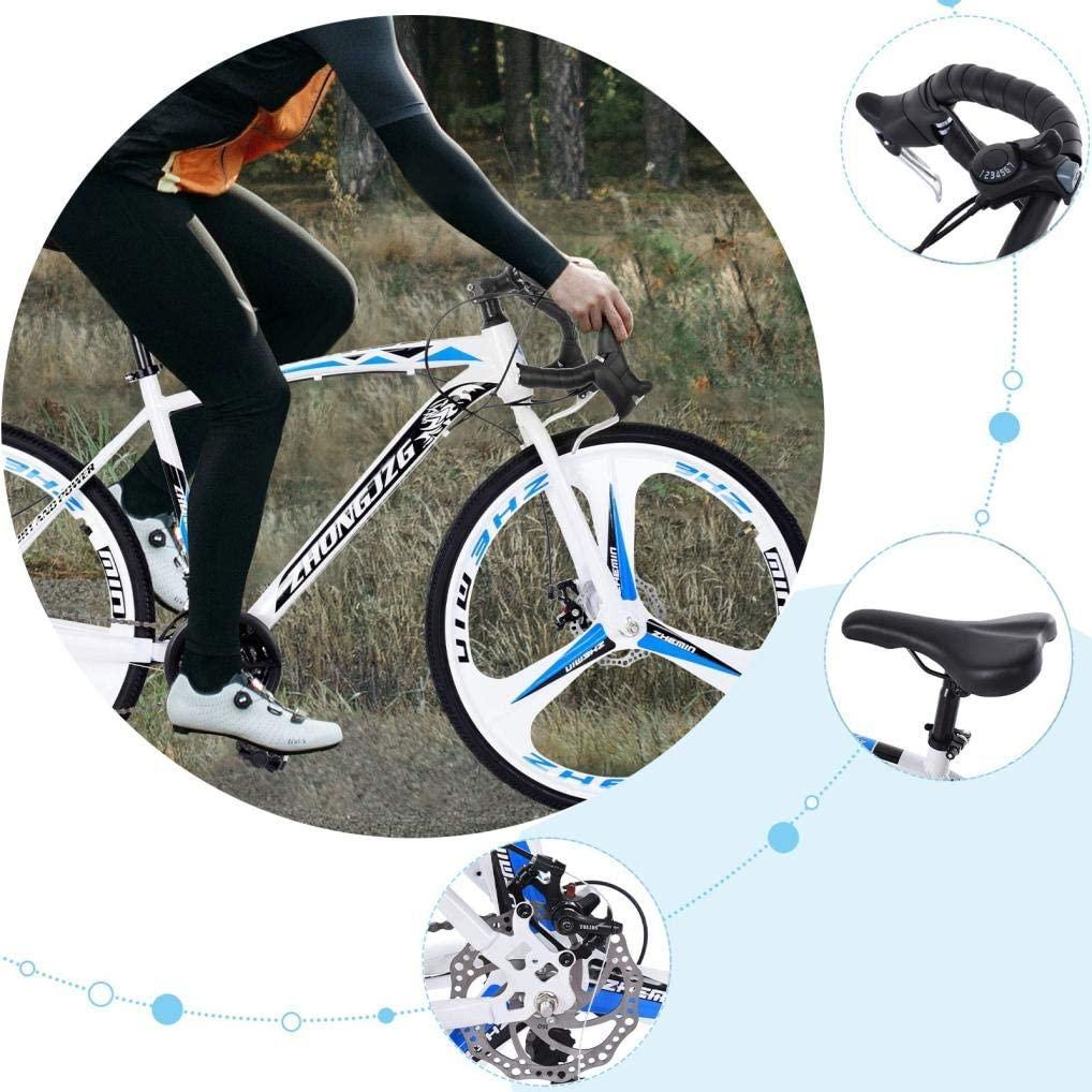 Qianglin 24'' 21 Speed Full Suspension Road Bike,Outdoor Fitness Cycling Bicycle Mechanical Dual Disc Brakes 700C Tire City Bike,Fit for Adults/Youth Student Urban Commuter(US Stock)