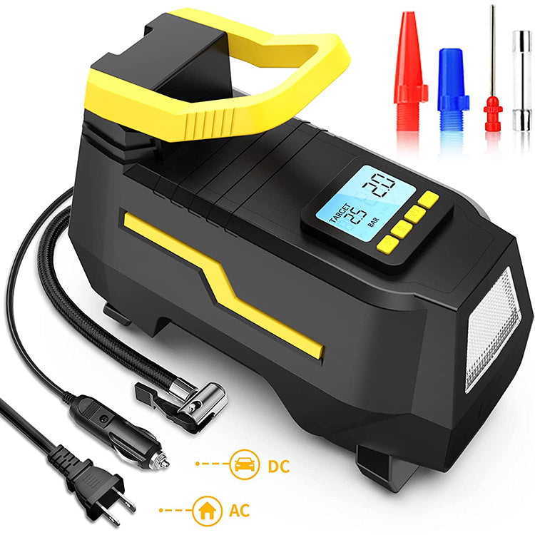 AC/DC 2-in-1 Tire Inflator - Portable Air Compressor, Air Pump For Car Tires (up To 50 PSI), Electric Bike Pump (up To 150 PSI) W/Auto Shut-Off