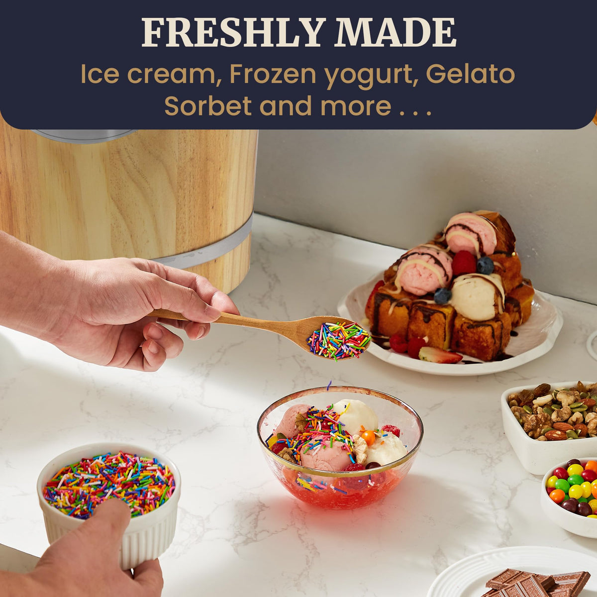 EIM916 Old Fashioned 6 Quart  Bucket Electric Ice Cream Maker Machine Appalachian, Bonus Classic Die-Cast Hand Crank for Churning, Uses Ice and Rock Salt