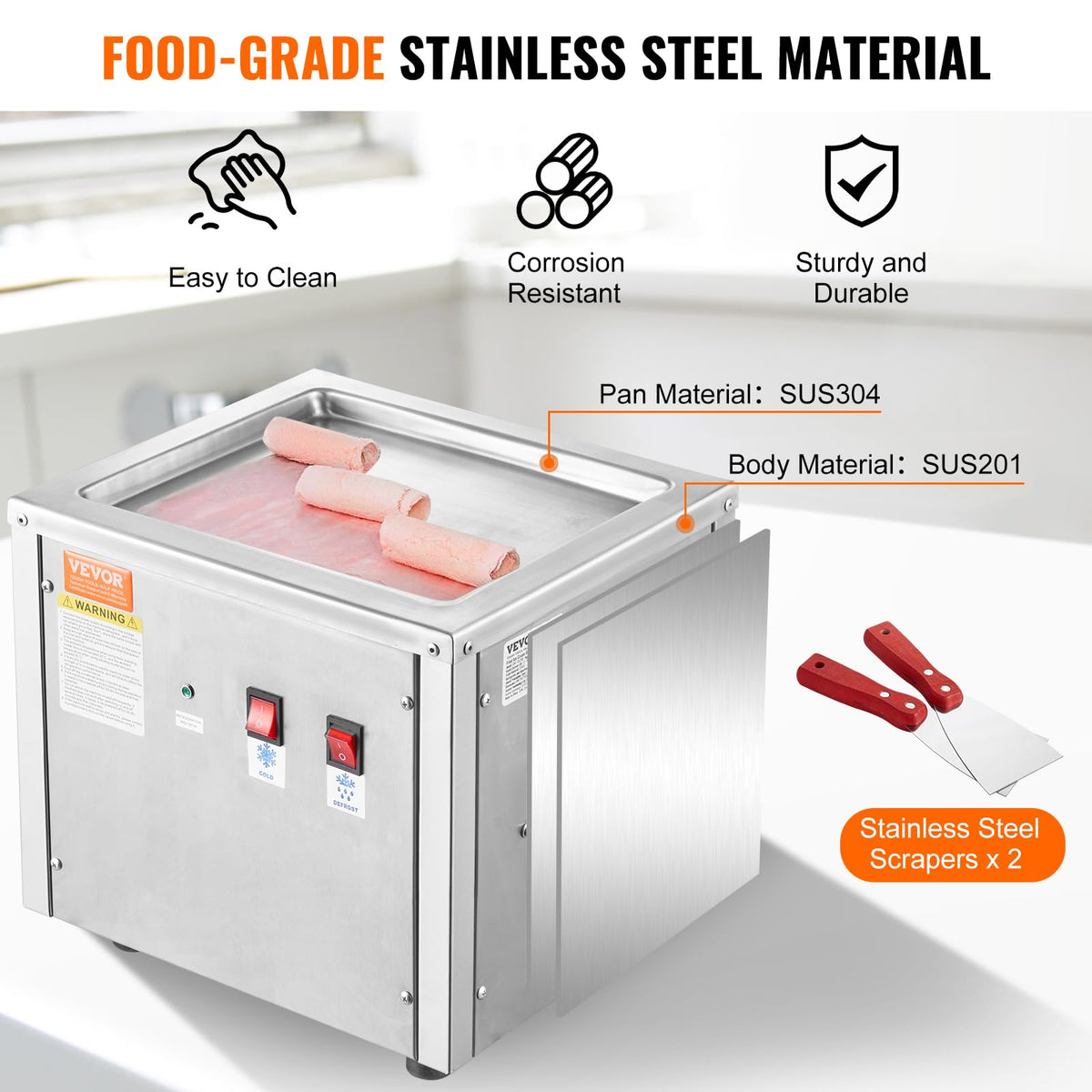 Commercial Ice Roll Maker,Stir-Fried Yogurt Cream Machine 220W, Ice Cream Roll Machine with 9.4" x 11" Square Pan, Button Defrost Method with Food Shovels Perfect for Bars,Cafes Dessert Shops