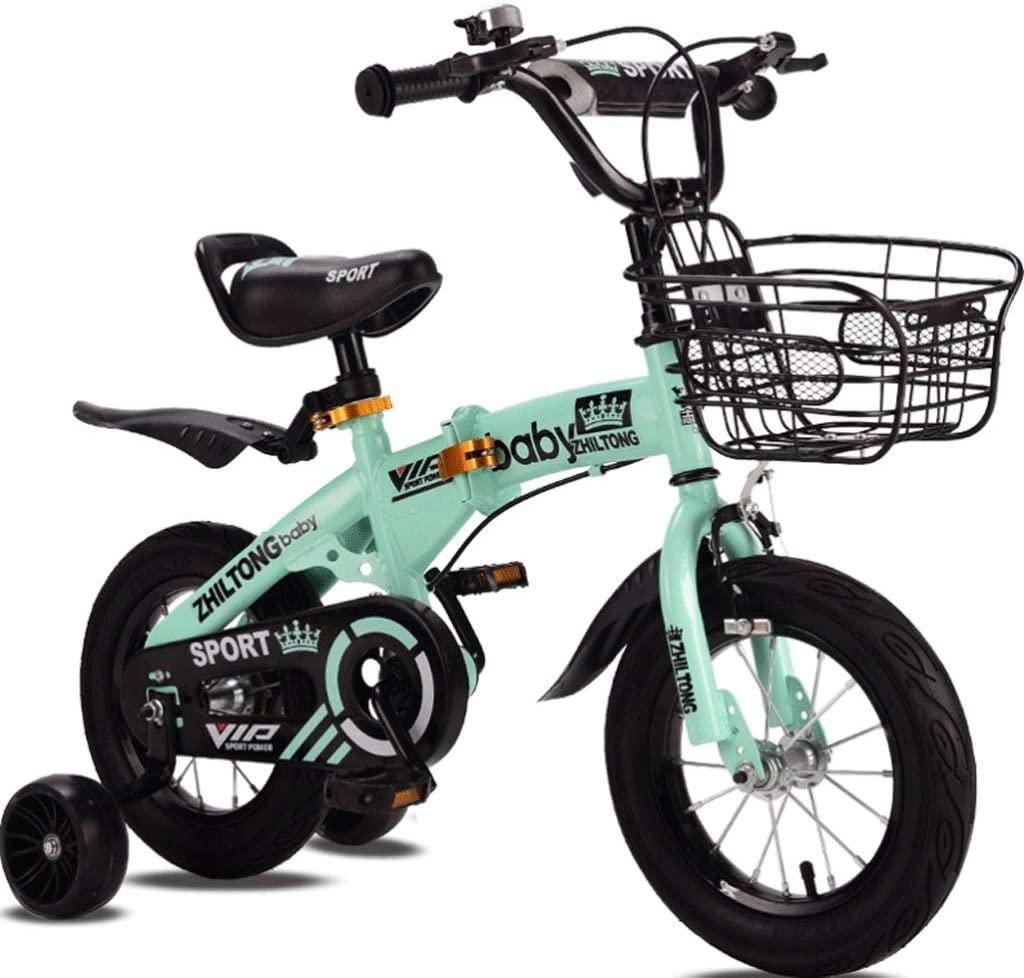 JLFSDB Kids Bike BMX Bike for Kids Boys Girls Bicycle 12 Inch Child Folding Bike with Stabilisers and Bells Boys Girls Bicycle for A3 Year Old Children (Color : Green)