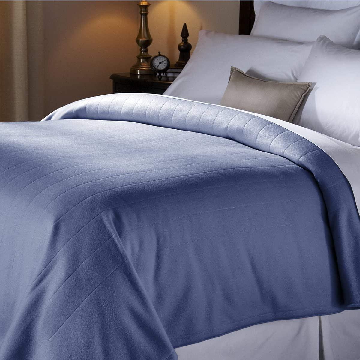 Sunbeam Heated Blanket | 10 Heat Settings, Quilted Fleece, Newport Blue, Queen - BSF9GQS-R595-13A00