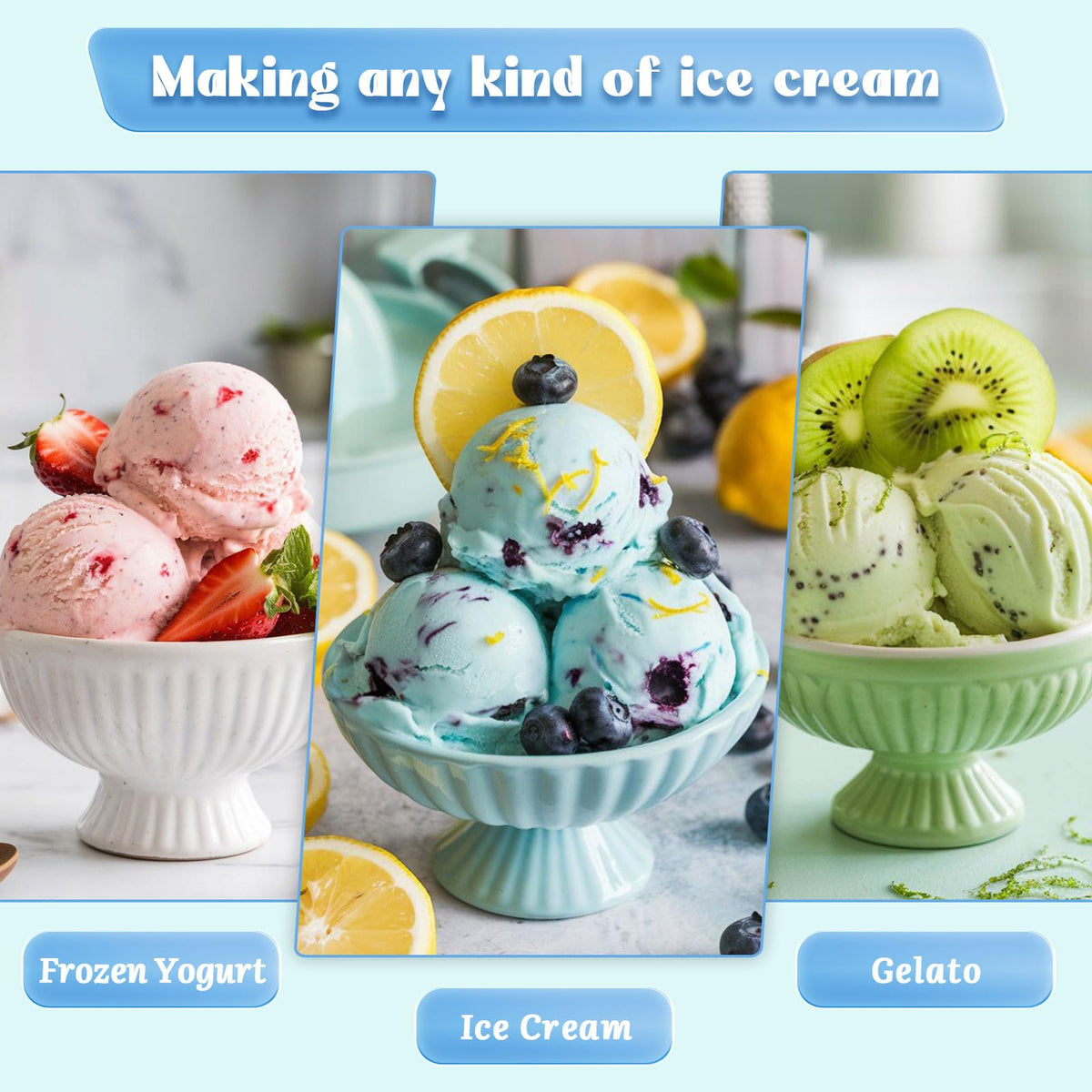 2 Quart Ice Cream Maker Attachment for  Stand Mixers – Fits 4.5QT/5QT/6QT Tilt-Head & Bowl-Lift, Homemade Gelato, Sorbet & Dairy-Ice Cream, No Rock Salt Needed