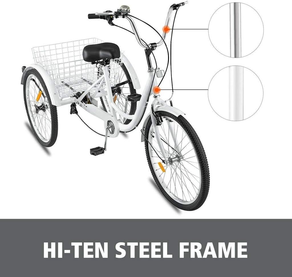 Adult Tricycles 7 Speed, Adult Trikes 24 inch 3 Wheel Bikes, Three-Wheeled Bicycles Cruise Trike with Shopping Basket for Seniors, Women, Men.