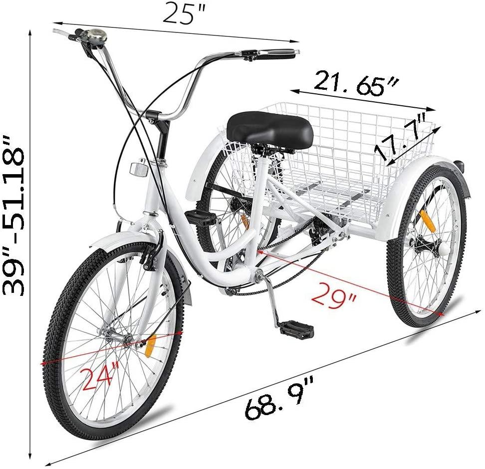 Adult Tricycles 7 Speed, Adult Trikes 24 inch 3 Wheel Bikes, Three-Wheeled Bicycles Cruise Trike with Shopping Basket for Seniors, Women, Men.