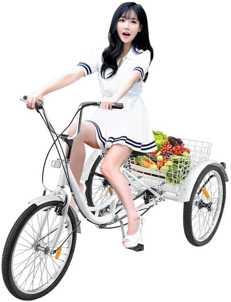 Adult Tricycles 7 Speed, Adult Trikes 24 inch 3 Wheel Bikes, Three-Wheeled Bicycles Cruise Trike with Shopping Basket for Seniors, Women, Men.