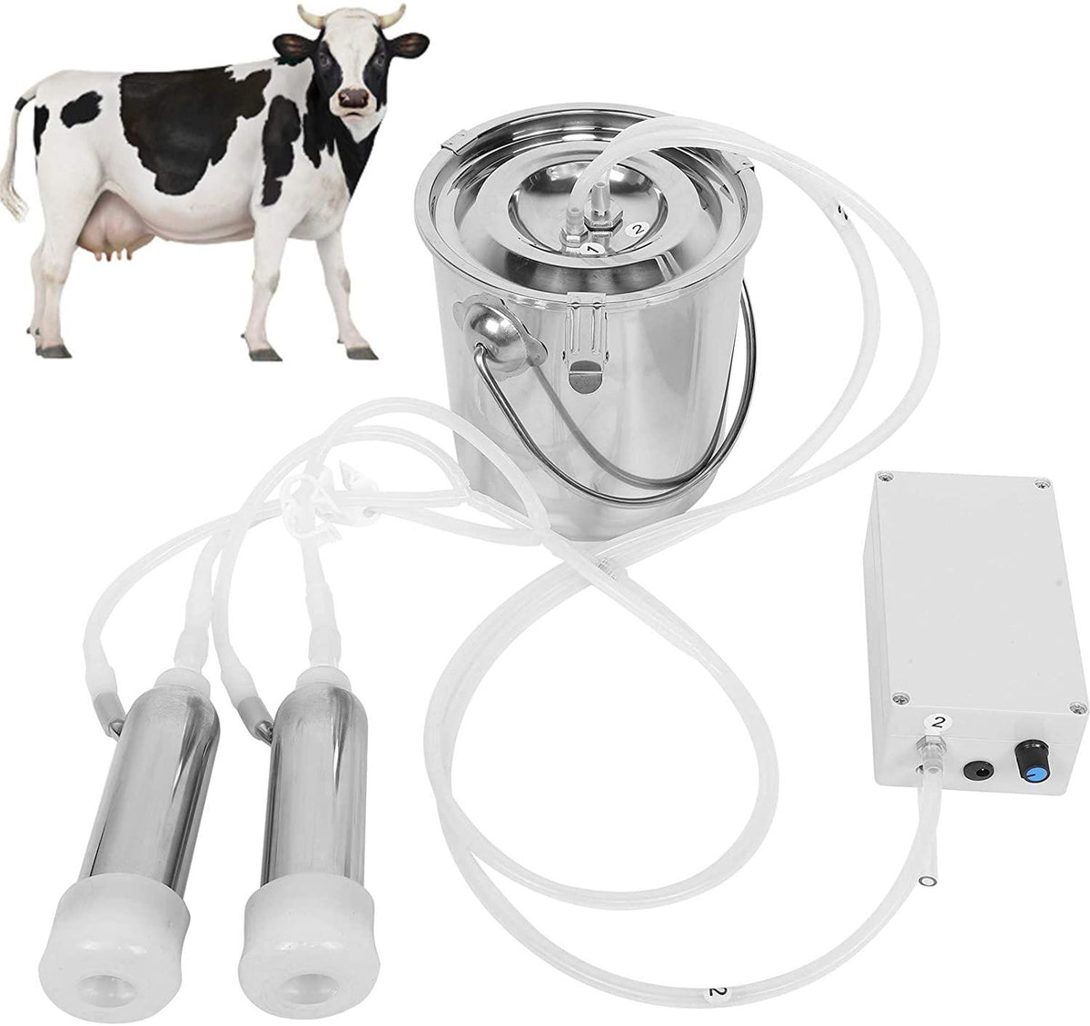 01 02 015 electric cattle milker, electric cattle milking machine 3l professional automatic with stainless steel bucket for cattles for farm livestock(#1)