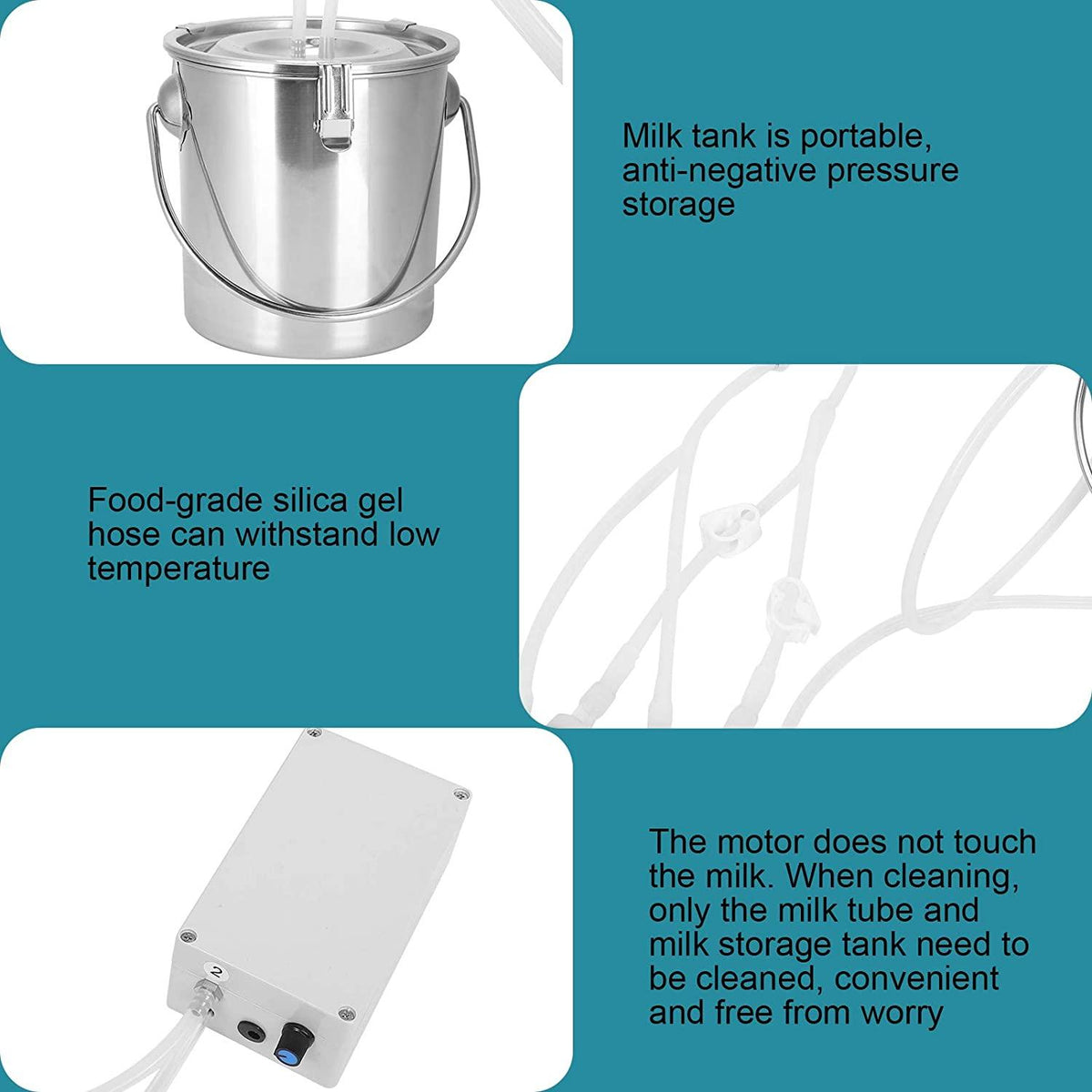 01 02 015 electric cattle milker, electric cattle milking machine 3l professional automatic with stainless steel bucket for cattles for farm livestock(#1)