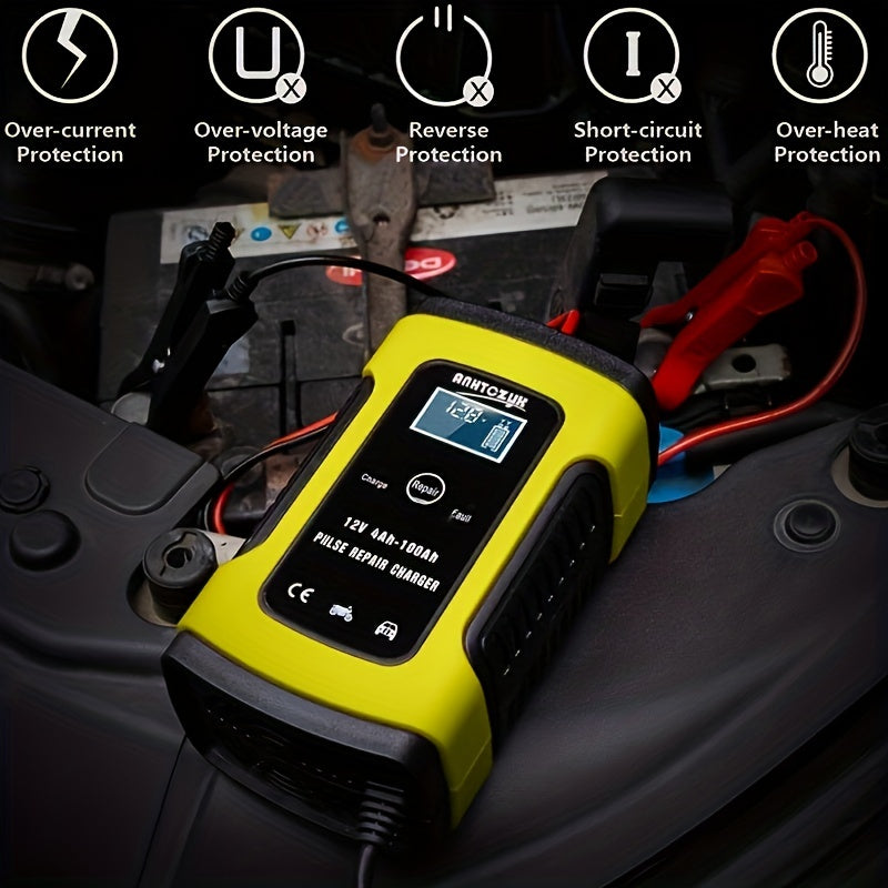Car Battery Charger 12V 6A Fully-Automatic Smart Trickle Charger Battery Maintainer Pulse Repair Charger Suitable For Car/Moto/Boat/RV/SUV/ATV