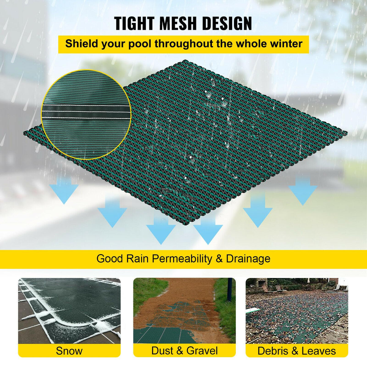 vevor mesh winter pool safety cover 16'x28' for 14'x26' in-ground pool outdoor