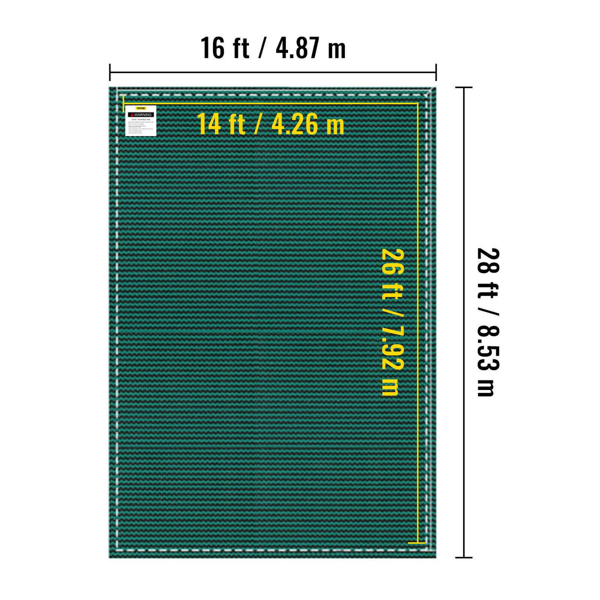 vevor mesh winter pool safety cover 16'x28' for 14'x26' in-ground pool outdoor