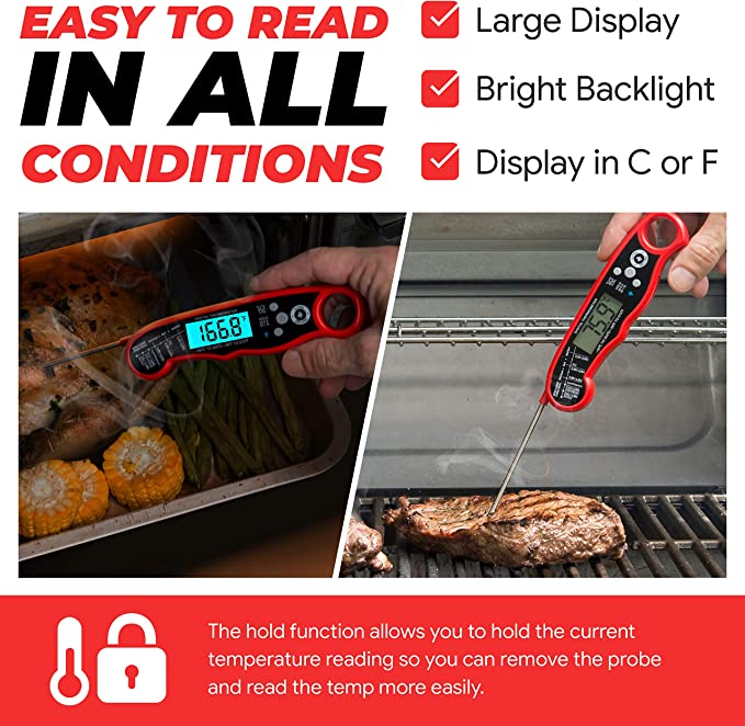Alpha Grillers Instant Read Meat Thermometer for Grill and Cooking. Best Waterproof Ultra Fast Thermometer with Backlight & Calibration. Digital Food Probe for Kitchen, Outdoor Grilling and BBQ!