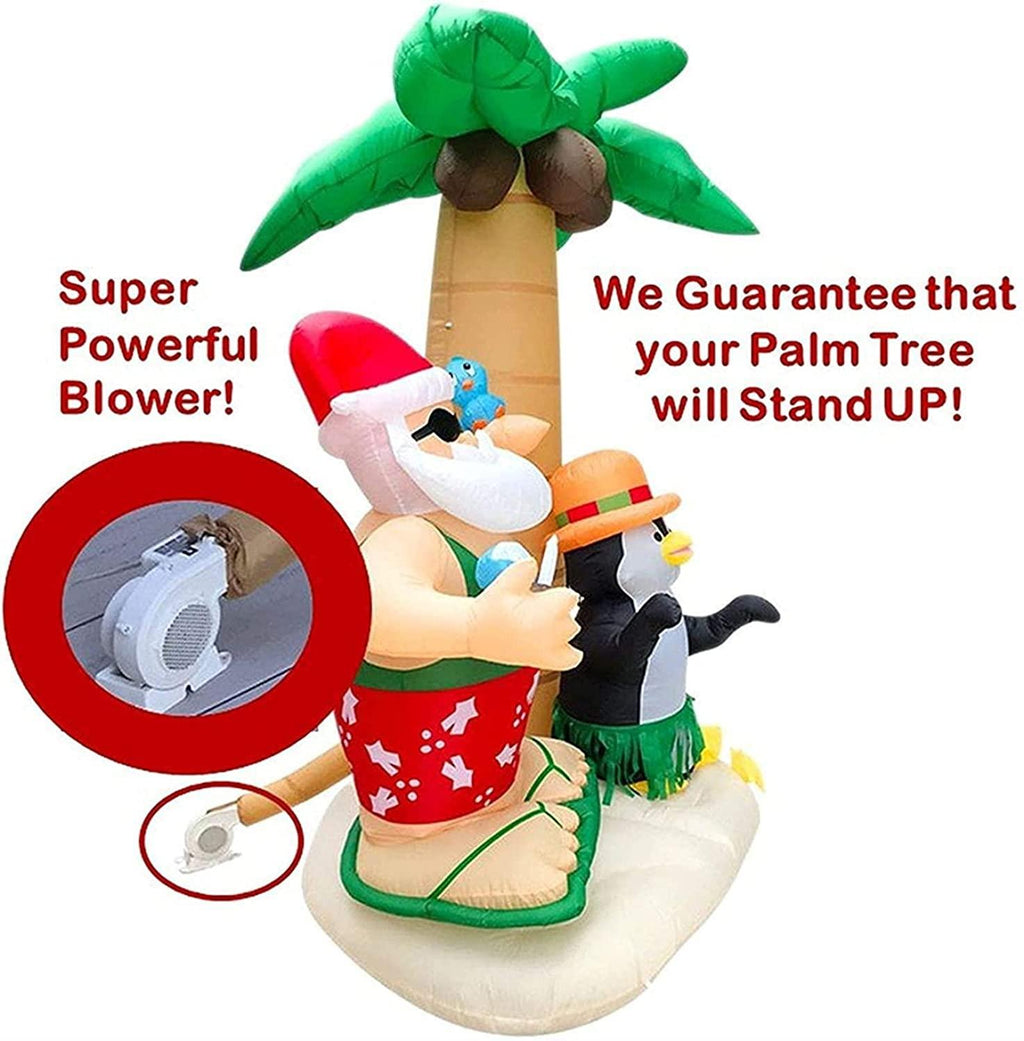 Taek-cheon 2.1M Inflatable Decorations Father Christmas Christmas Penguin Coconut Tree Sand Beach with Ground Fork Transformer Rope  Air Blown Garden Decoration