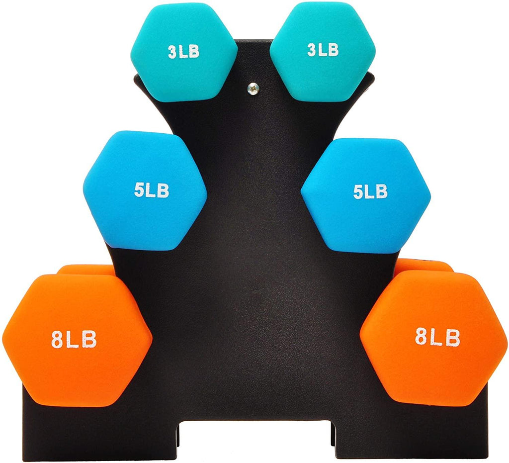 Neoprene Coated Dumbbell Hand Weight Set 3lbs 5lbs 8lbs with Stand