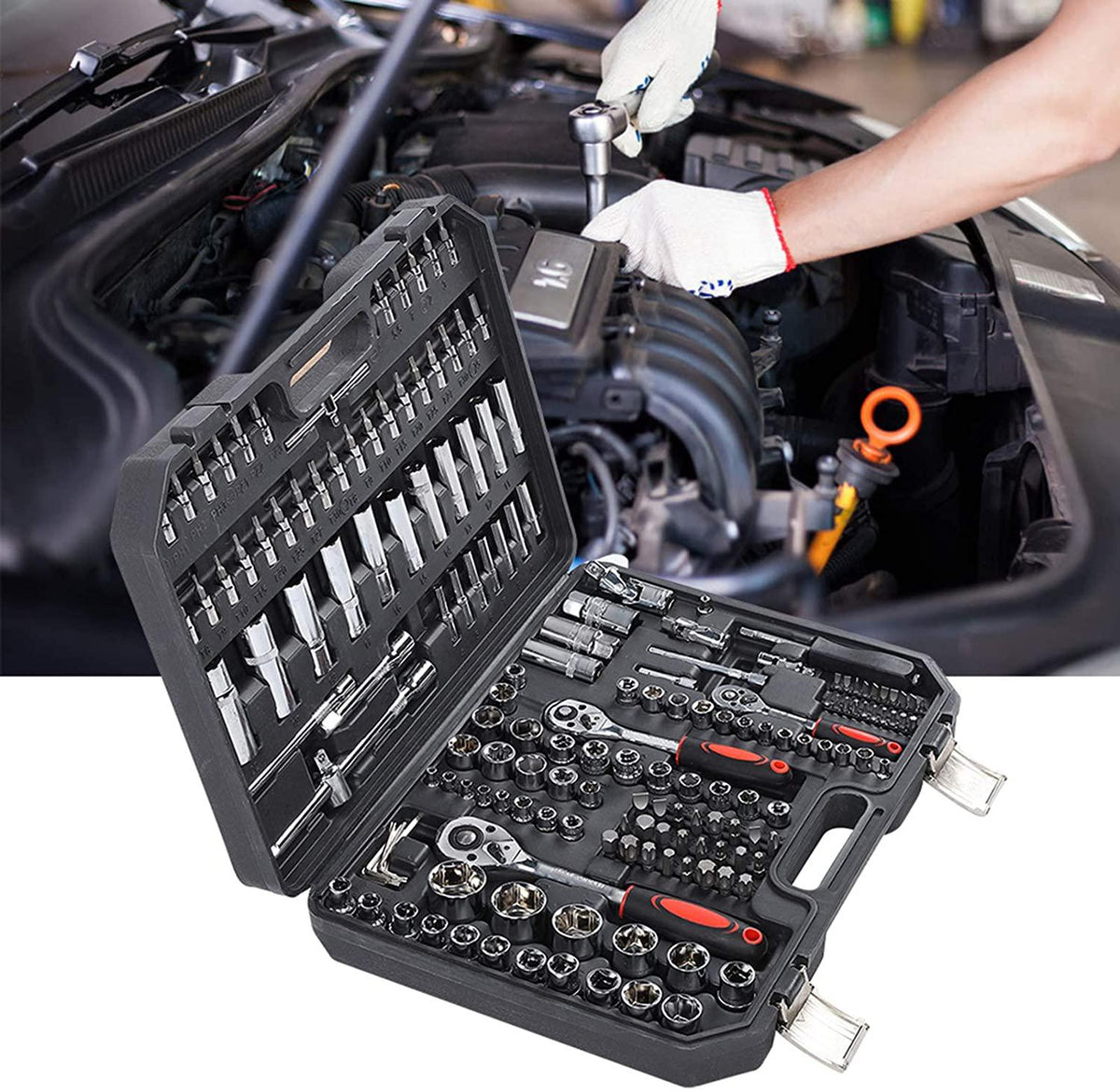 Hand Socket Set, Steel Easy Operation Socket Set, Practical Wear Resistance for Machining Center DIY Requirements Industrial Application Car Repairing
