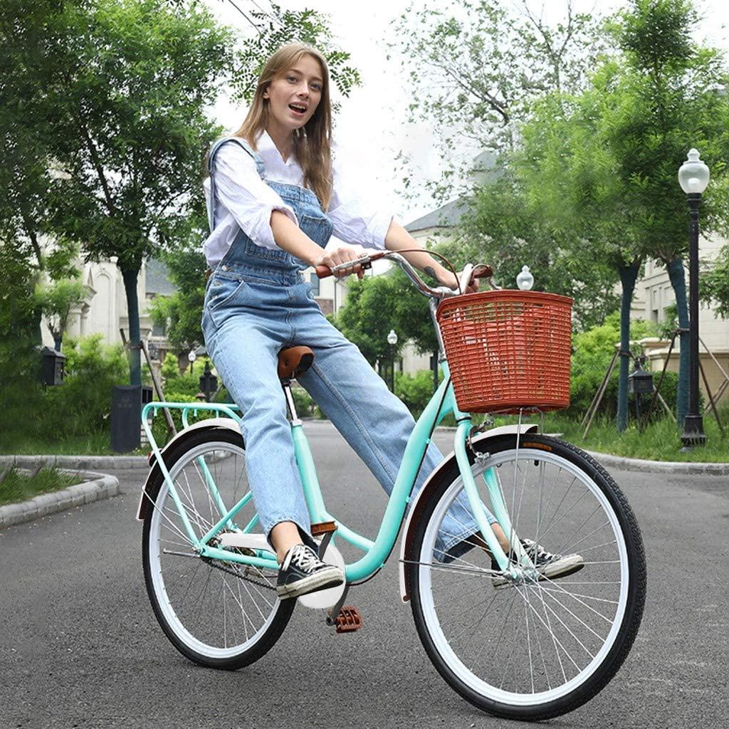 Womens Cruiser Bike with Single Speed - 26 inch Classic Retro Complete Beach Cruiser Bicycle with Basket Bikes for Women - Comfortable High-Carbon Steel Commuter Road Bike for Leisure