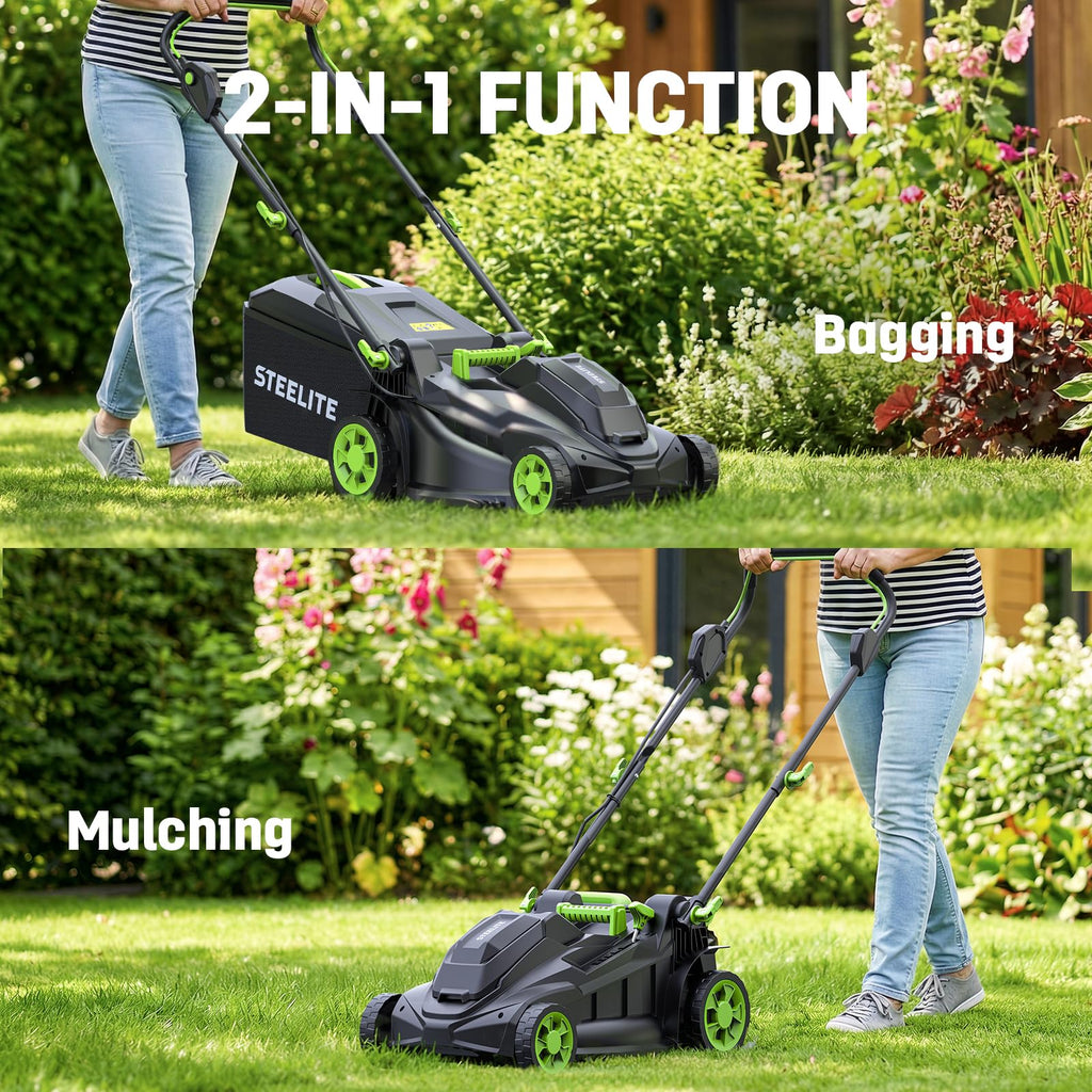40V 17 Inch Electric Lawn Mower Cordless, Brushless Motor, 6-Position Height Adjustment, 2-in-1 Bagging &amp; Mulching, Includes 2 x 4.0Ah Batteries and Battery Charger