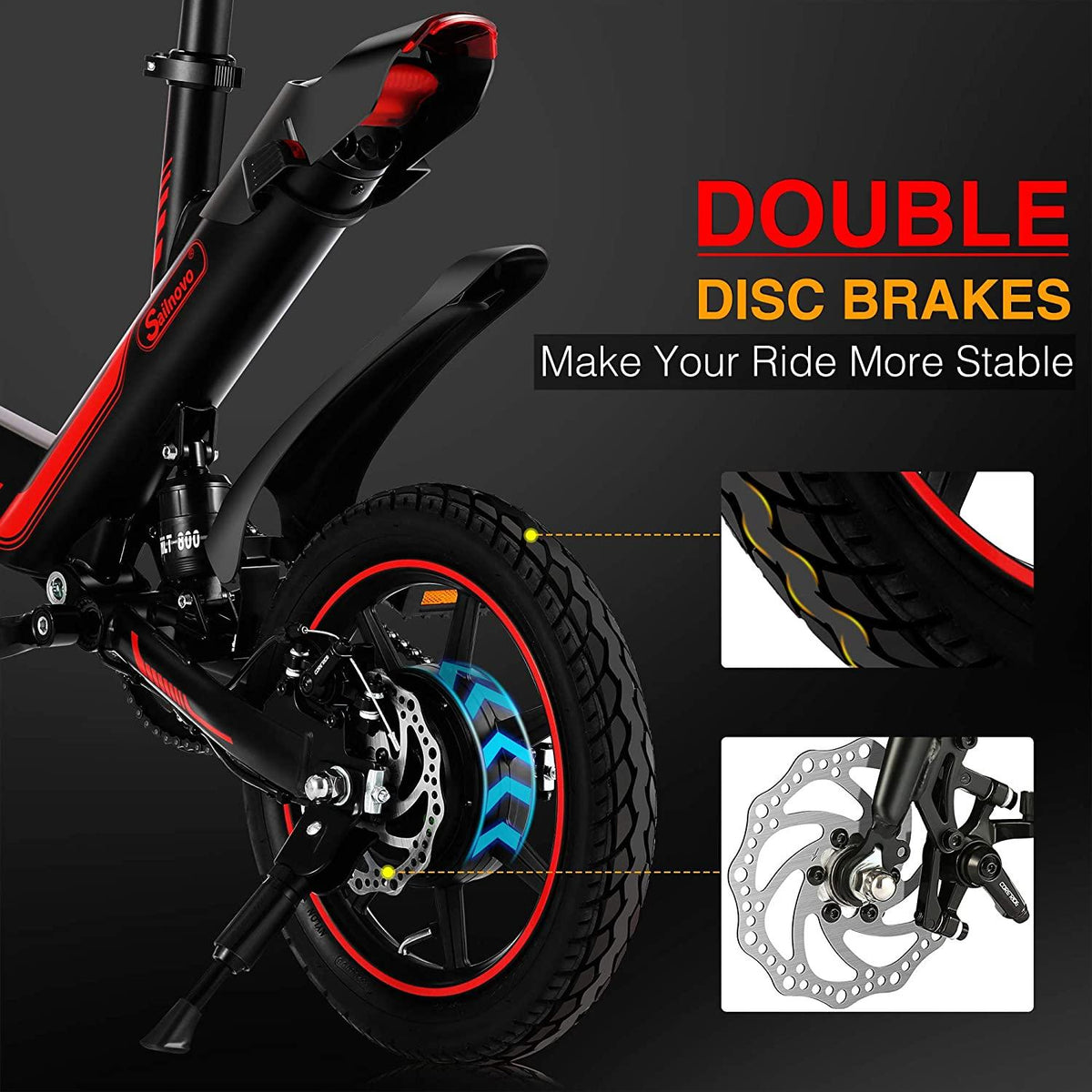 Electric Bike, Sailnovo Electric Bicycle with 18.6mph 28 Miles Electric Bikes for Adults Teens E Bike with Pedals, 14" Waterproof Folding Mini Bikes with Dual Disc Brakes, 36V 10.4Ah Lithium Battery