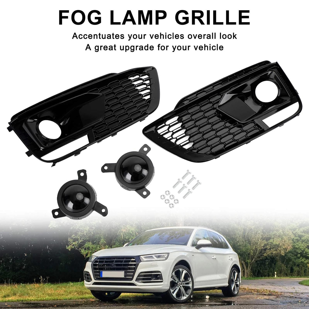 2018-20 RSQ5 Audi Q5 SQ5 SUV Black Front Honeycomb Fog Lamp Grilles Cover Generic
