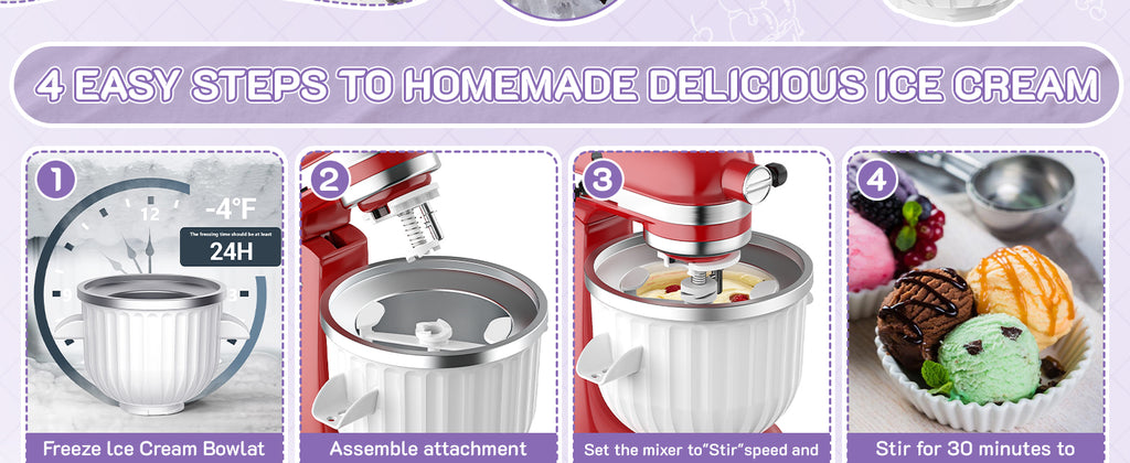 Ice Cream Maker Attachment for  Stand Mixer, Fits 4.5Qt and Larger  Mixers, 2 Quart Frozen Yogurt, Sorbet & Gelato Ice Cream Bowl by