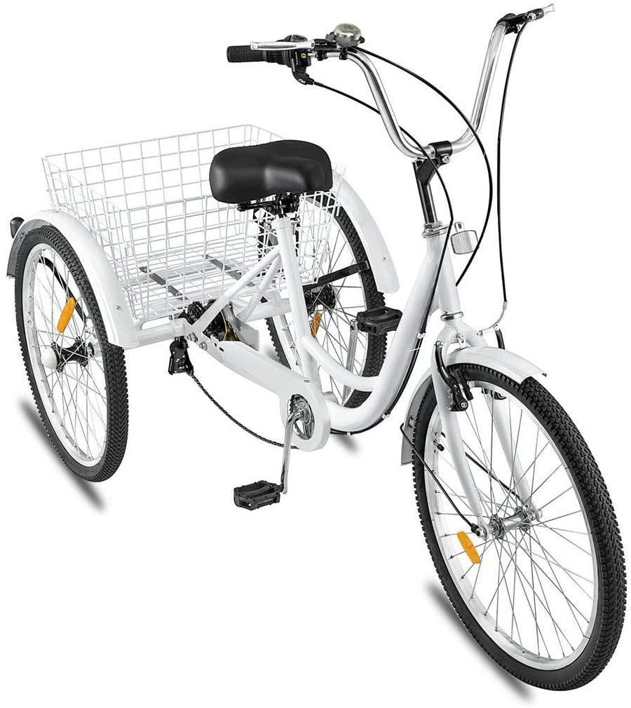 Adult Tricycles 7 Speed, Adult Trikes 24 inch 3 Wheel Bikes, Three-Wheeled Bicycles Cruise Trike with Shopping Basket for Seniors, Women, Men.