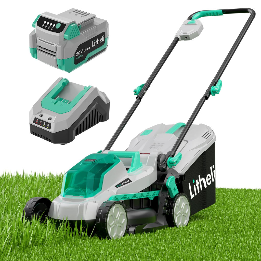 20V 13" Cordless Lawn Mower, Electric Lawn Mowers for Garden, Yard and Farm, 5 Heights, with Brushless Motor, 4.0Ah Battery &amp; Charger Included