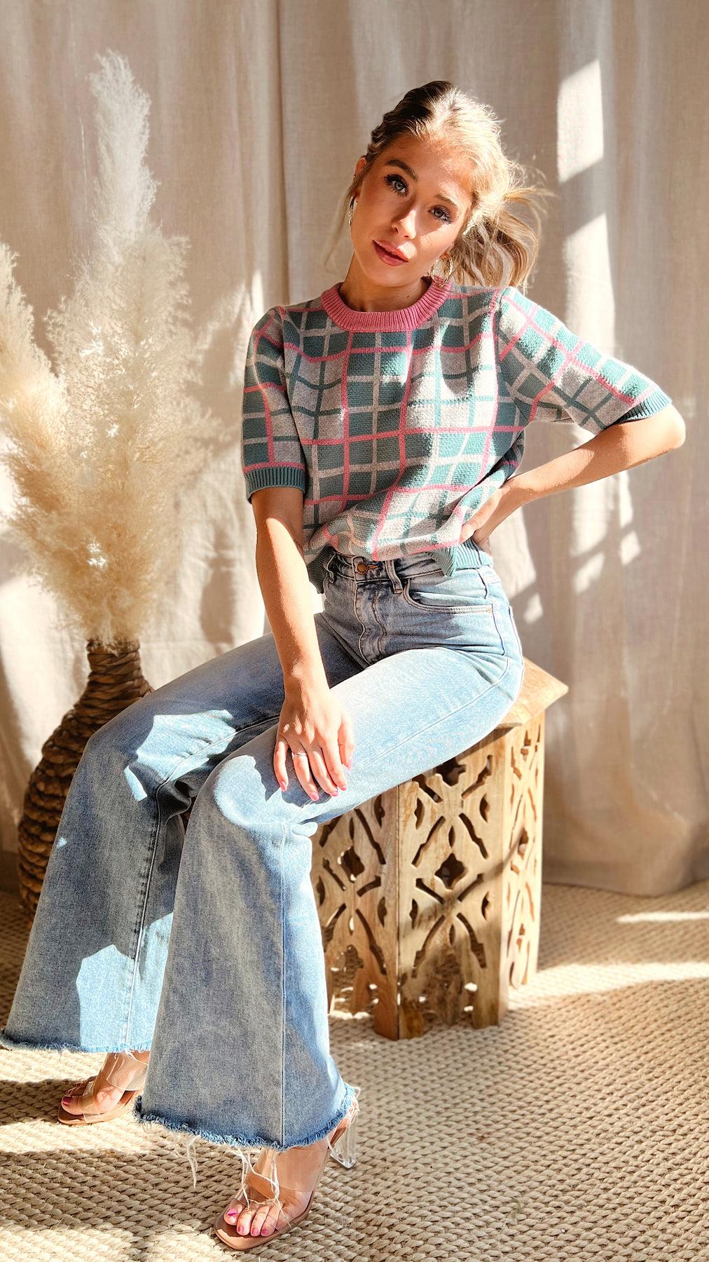 The Don't Stop Believin' Retro Plaid Sweater Top