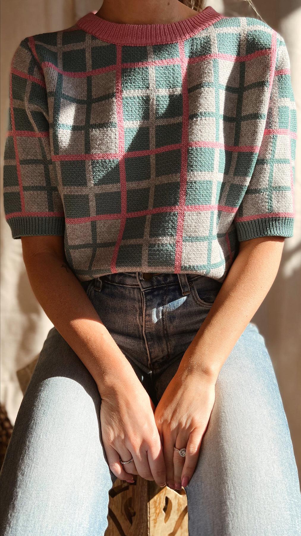 The Don't Stop Believin' Retro Plaid Sweater Top