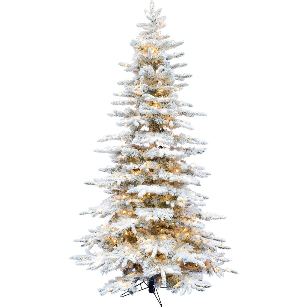 Fraser Hill Farm Valley Flocked Clear Prelit LED White Pine Artificial Christmas Tree, 6.5'