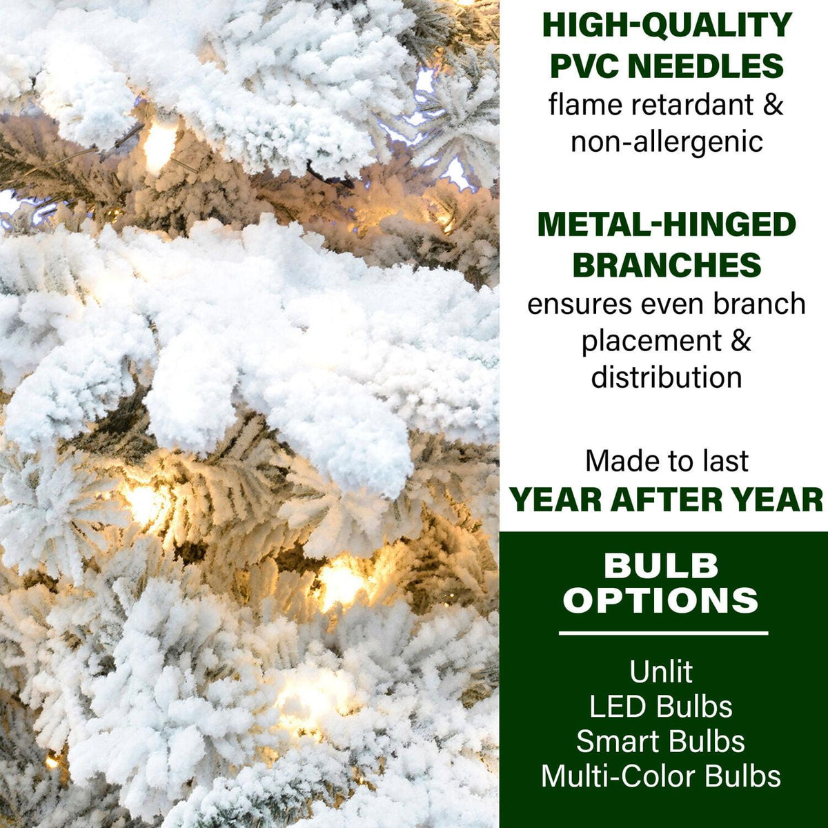 Fraser Hill Farm Valley Flocked Clear Prelit LED White Pine Artificial Christmas Tree, 6.5'