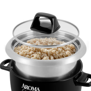 Housewares Select  Rice Cooker & Warmer with Uncoated Inner Pot, 3-Cup(uncooked)/6-Cup(cooked)/ 1.2Qt, ARC-753SGB, Black
