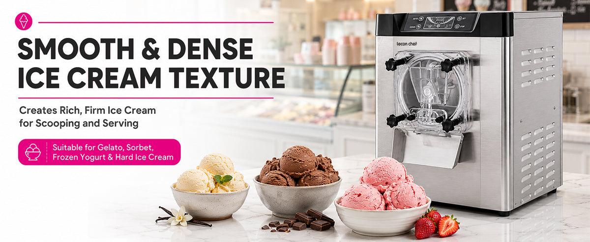 Commercial Ice Cream Machine, Hard Serve, 1400W, 16-20 L/H | Countertop 4.3L 304  Steel Cylinder LED Screen for Cafés, Restaurants, Snack Bars and Dessert Shops