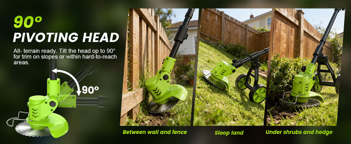Weed Wacker Battery Powered with Wheel, Electric Weed Eater Cordless Brush Cutter String Trimmer, 4000mAh Stringless Weed Trimmer Lightweight Grass Trimmer Mower, 2 Battery and Charegr