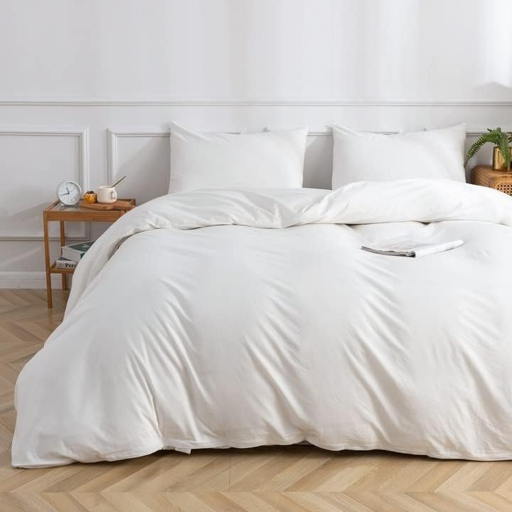 White Duvet Cover Cotton Duvet Cover (104x90 Inch) King Duvet Cover Washed Cotton with Zipper Closure Kids Duvet Cover Soft Breathable