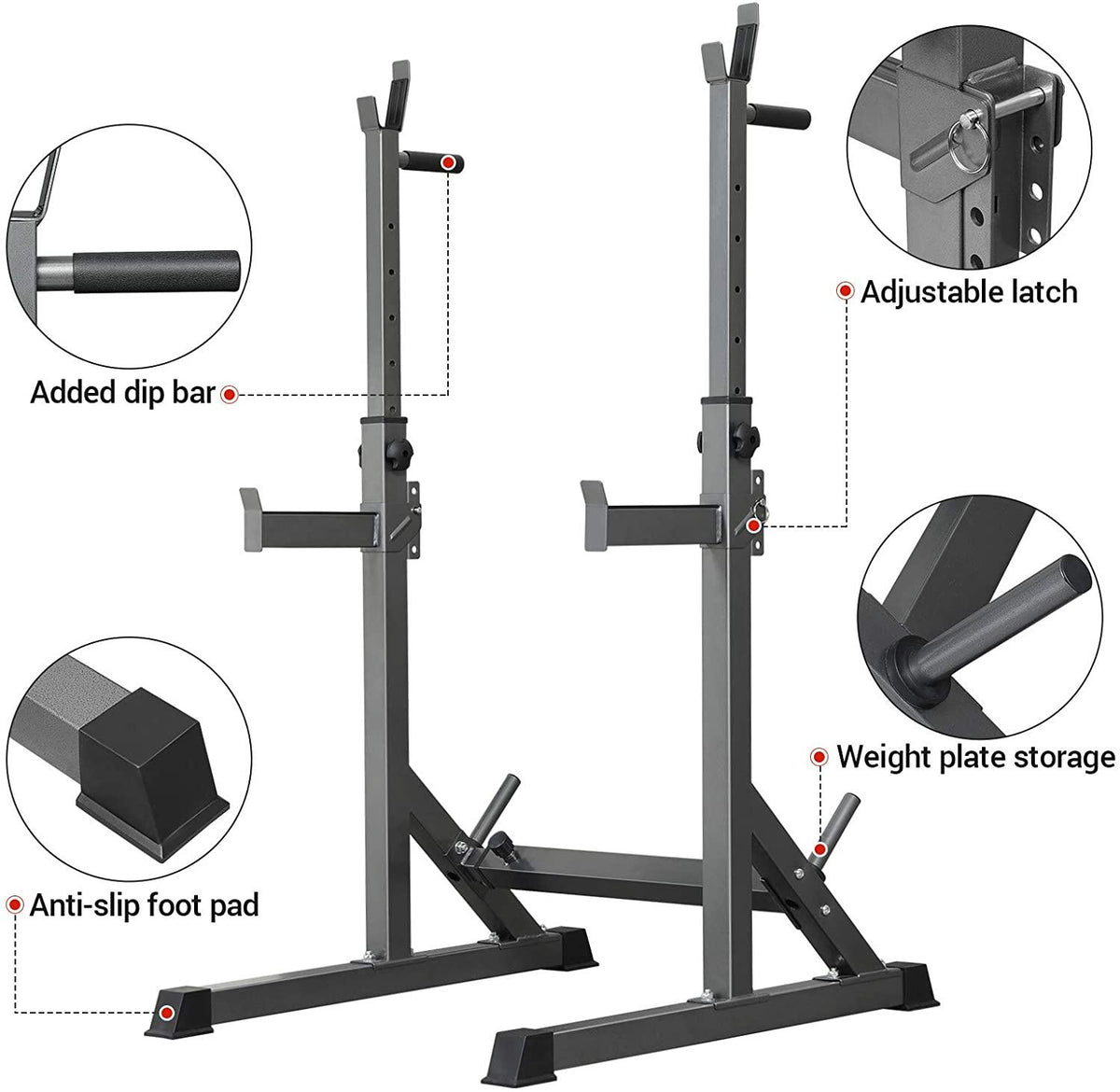 Squat Rack, Multi-Function Adjustable Barbell Rack, Max Load 500 LBS Bench Press Stands, Adjustable Weight Rack Dip Stand Fitness Barbell Bench Home Gym