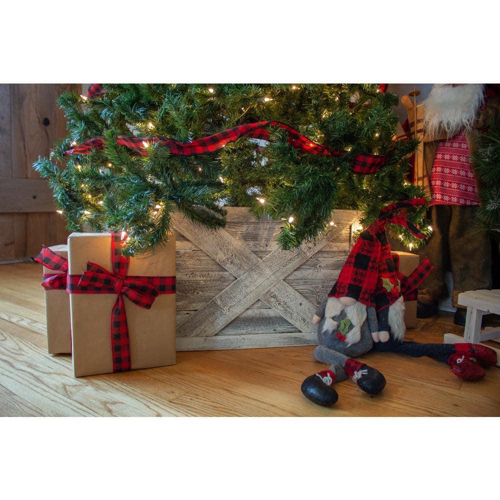 Farmhouse Deluxe 17.5 in. W x 11.5 in. H, 24 in. Dia, White Wash Decorative Christmas Tree Box Collar