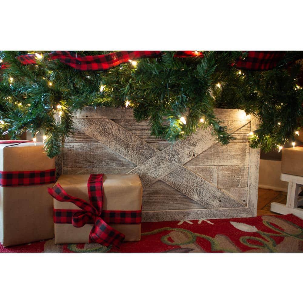 Farmhouse Deluxe 17.5 in. W x 11.5 in. H, 24 in. Dia, White Wash Decorative Christmas Tree Box Collar