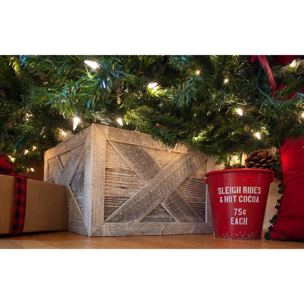 Farmhouse Deluxe 17.5 in. W x 11.5 in. H, 24 in. Dia, White Wash Decorative Christmas Tree Box Collar