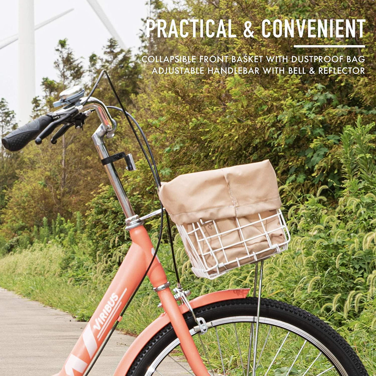 Viribus Adult Three Wheel Tricycle Single Speed Hybrid Cargo Cruiser Trike Bike with Removable Wheeled Basket Bell for Shopping or Dogs Dustproof Bag Exercise Bicycle (Pink/24)