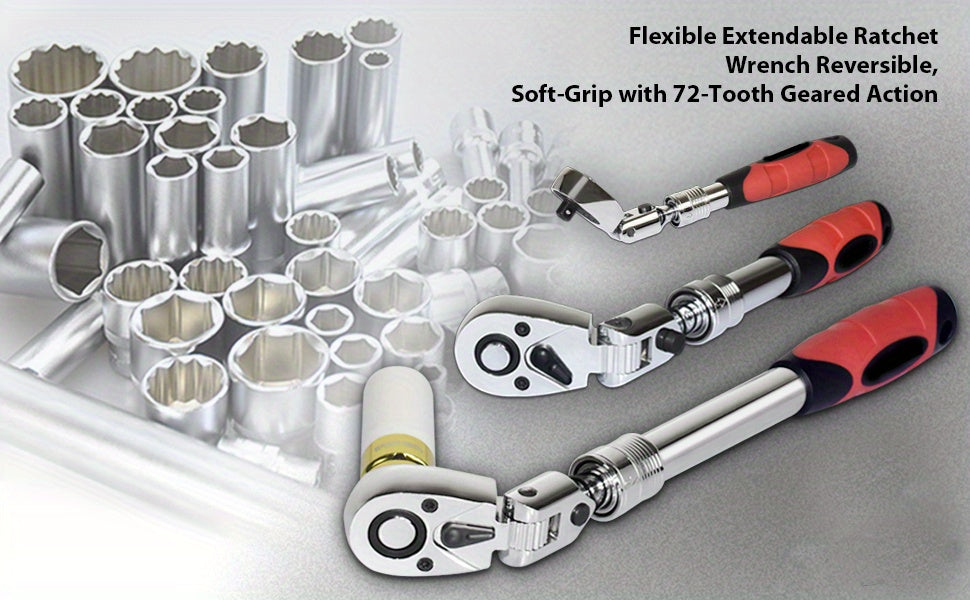 1/4 3/8 1/2 Telescopic Head Ratchet Wrench 72-Tooth Chrome Vanadium Steel Telescopic Head Ratchet Wrench, Automatic  Release Wrench