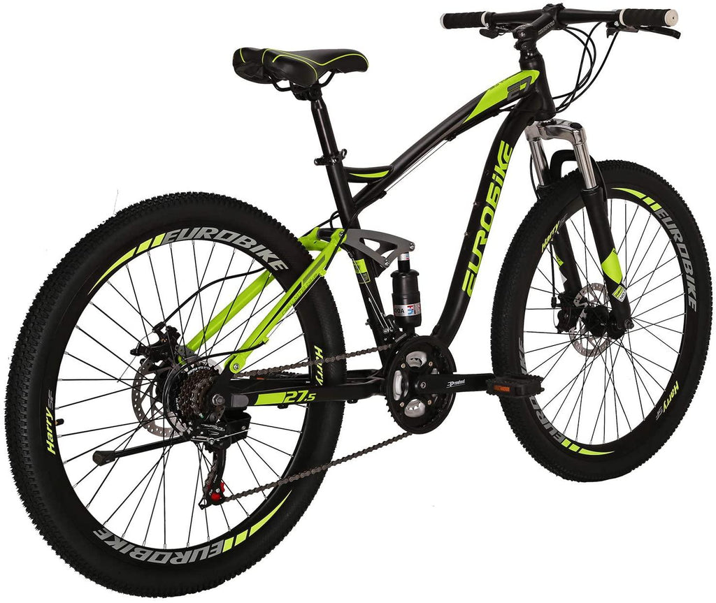 EUROBIKE OBK E7 Mountain Bike 21 Speed Bicycle 27.5” Full Suspension Mens Bikes Daul Disc Brakes MTB (Yellow)