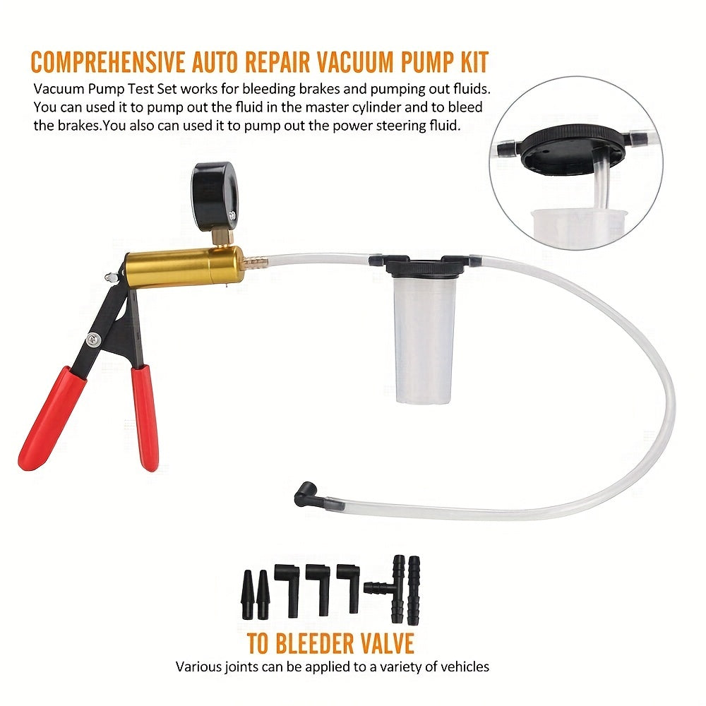 2 In 1 Brake Bleeder Kit, Hand Held Vacuum Pump Test Set, For Automotive With Protected Case,Adapters, One-Man Brake And Clutch Bleeding System