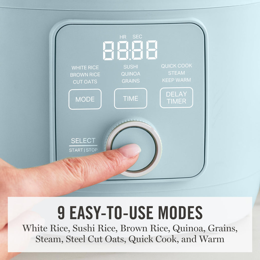 Rice Cooker, 4 Cup (Uncooked) / 8 Cup (Cooked), Ceramic Non-Stick Removable Pot, Keep Warm, Measure Markings, Steam Basket, Brown & Sushi Rice,  Cook, Quinoa, Grains, Oats, Sky Blue