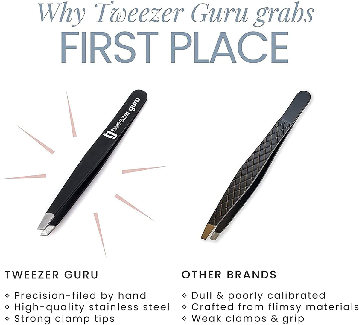 Tweezer Guru Tweezers for Women - Slant Pointed Precision Tweezers for Eyebrows &amp; Ingrown Hair Removal - Blackhead and Splinter Tweezer with Sharp Needle Nose Point for Plucking (Purple)