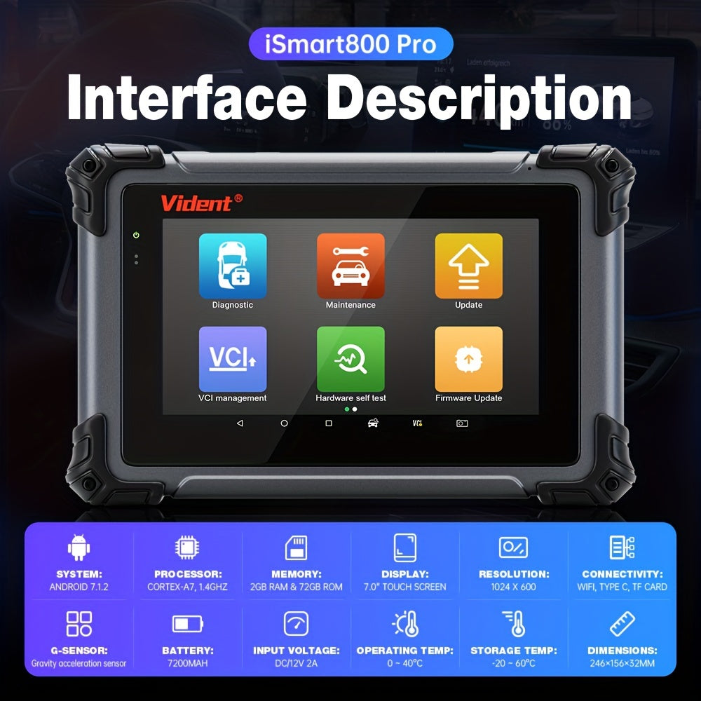Vident ISmart800 Pro All System OBD2 Scanner Automotive Diagnostic Tool With 40+ Reset Active Test Code Reader Key Coding Tool