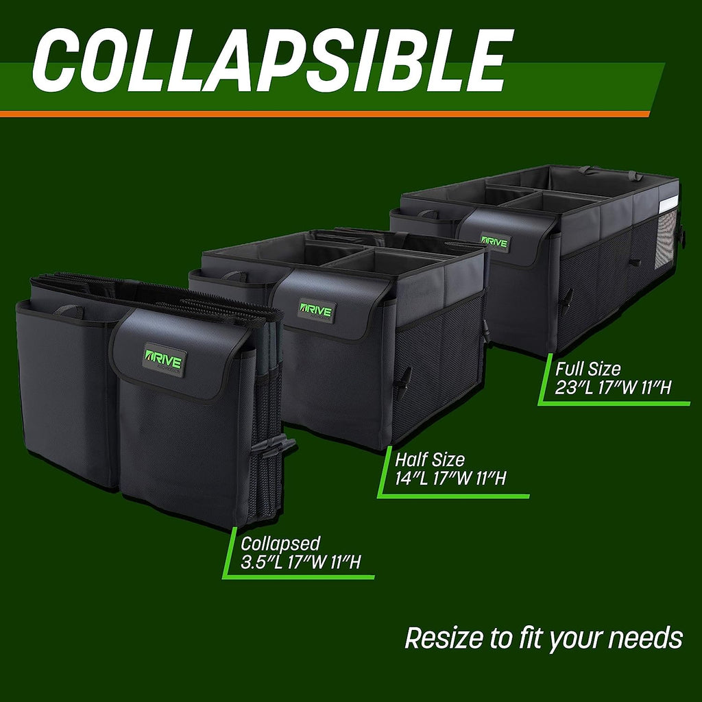 DRIVE AUTO PRODUCTS - Compact Black Car Trunk Organizer with Adjustable Straps