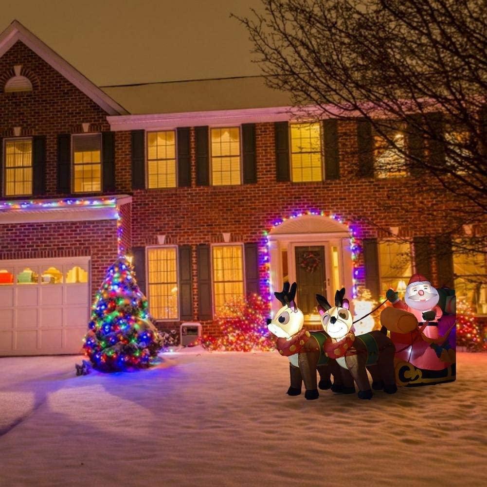 ZMDZA Christmas Inflatable Santa Cute Doll Pulled by 2 Reindeer Lights Party Outdoor Garden Yard Decoration Christmas Doll