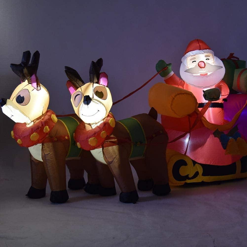ZMDZA Christmas Inflatable Santa Cute Doll Pulled by 2 Reindeer Lights Party Outdoor Garden Yard Decoration Christmas Doll