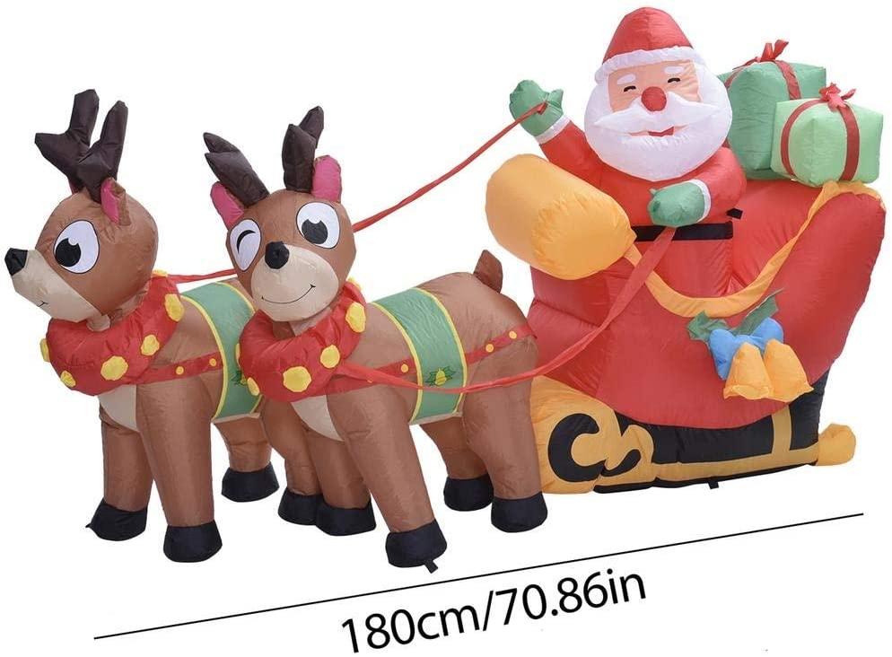 ZMDZA Christmas Inflatable Santa Cute Doll Pulled by 2 Reindeer Lights Party Outdoor Garden Yard Decoration Christmas Doll