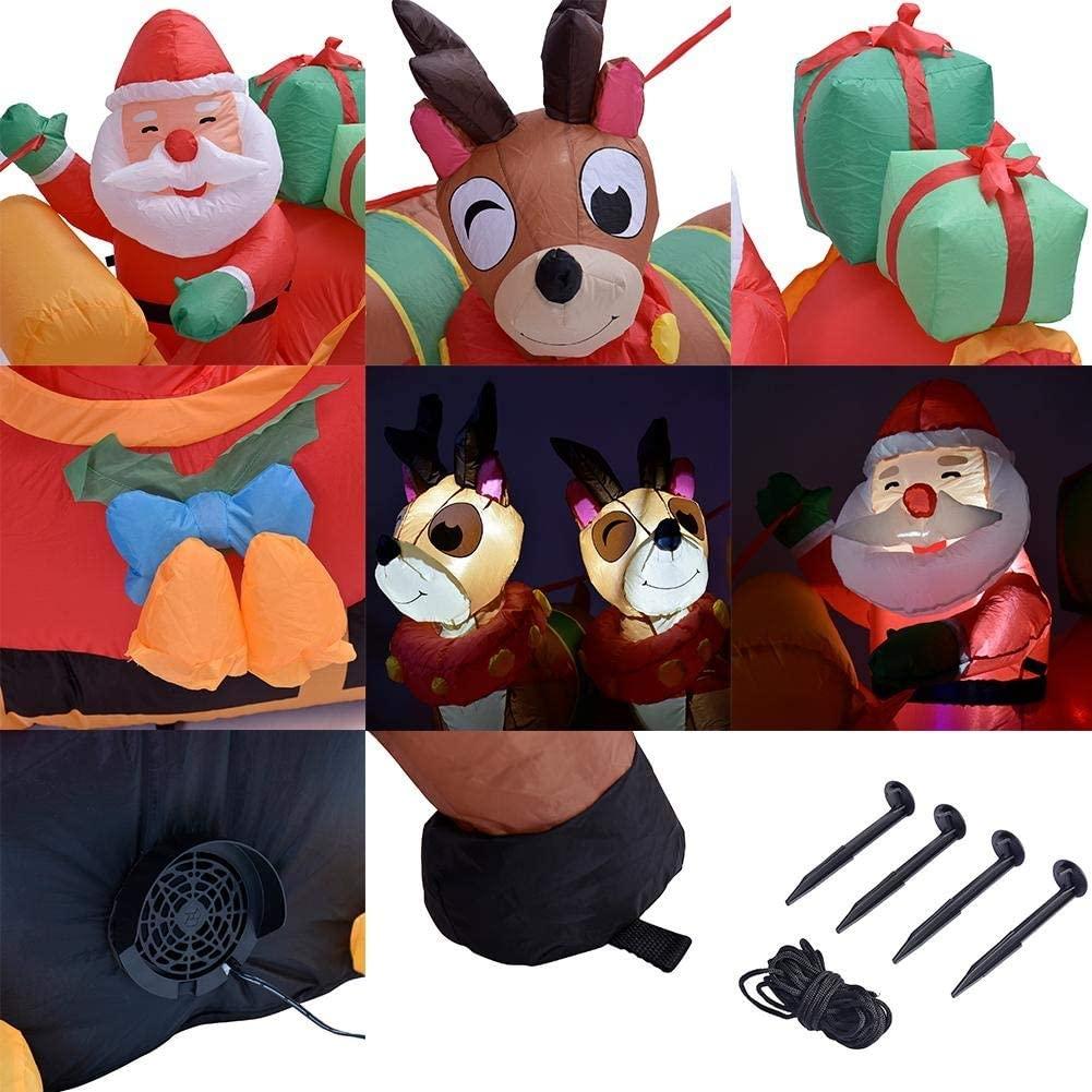 ZMDZA Christmas Inflatable Santa Cute Doll Pulled by 2 Reindeer Lights Party Outdoor Garden Yard Decoration Christmas Doll